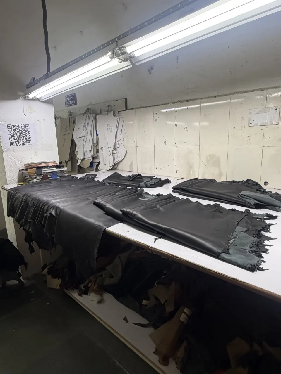 Hide Fashion a second view of the hides on the cutting-zone table.