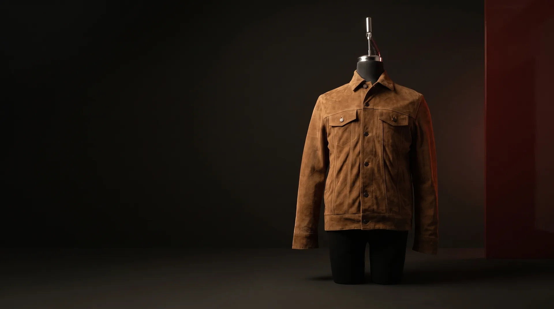 Hide Fashion Tan Suede Trucker Jacket, a factory-developed style photographed in the studio