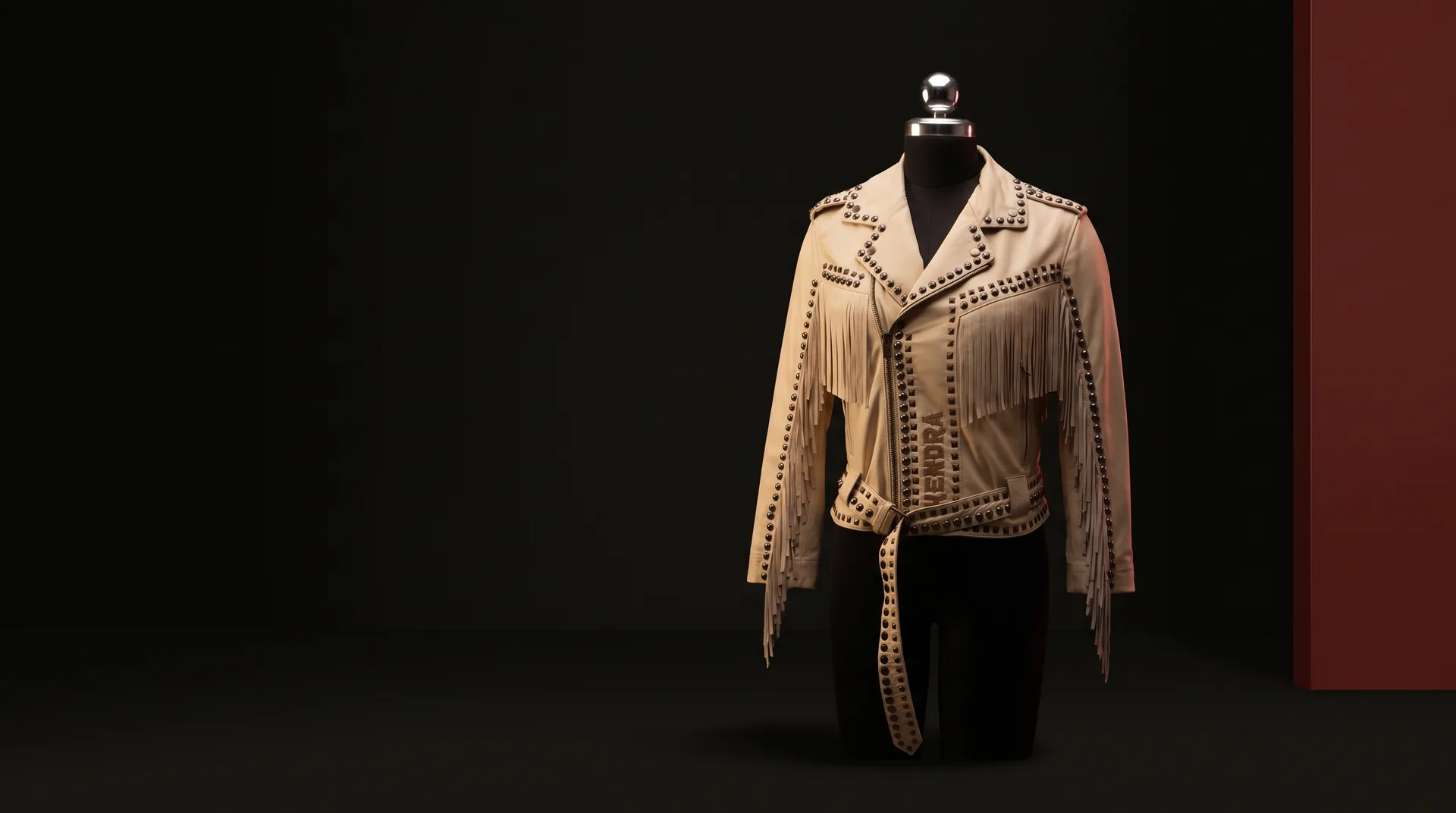 Hide Fashion Cream Studded Fringe Western Jacket, a factory-developed style photographed in the studio