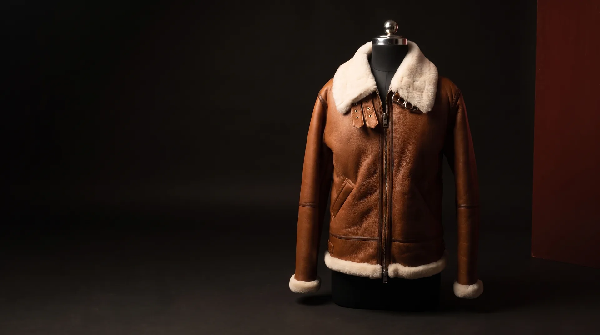 Hide Fashion Tan Shearling-Lined Aviator Jacket, a factory-developed style photographed in the studio