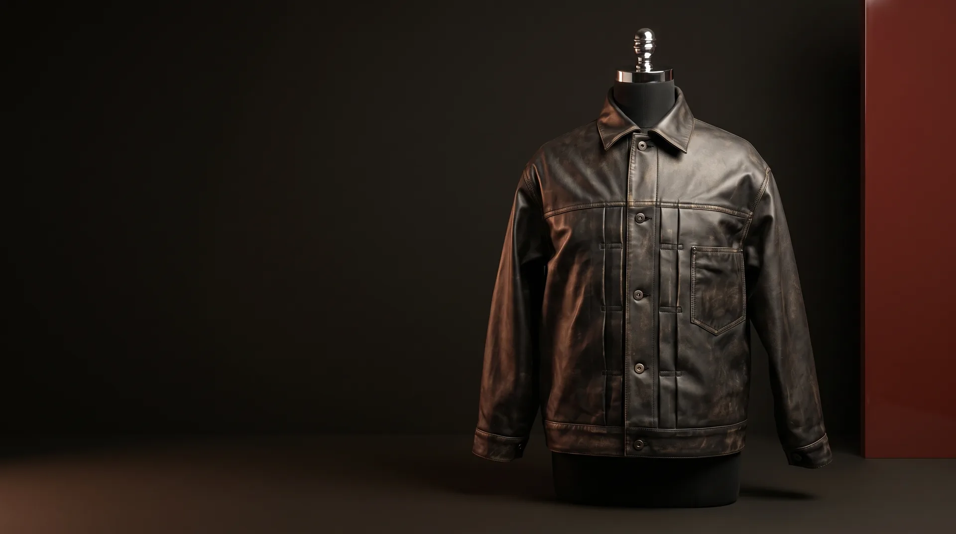 Hide Fashion Distressed Grey Leather Trucker Jacket, a factory-developed style photographed in the studio