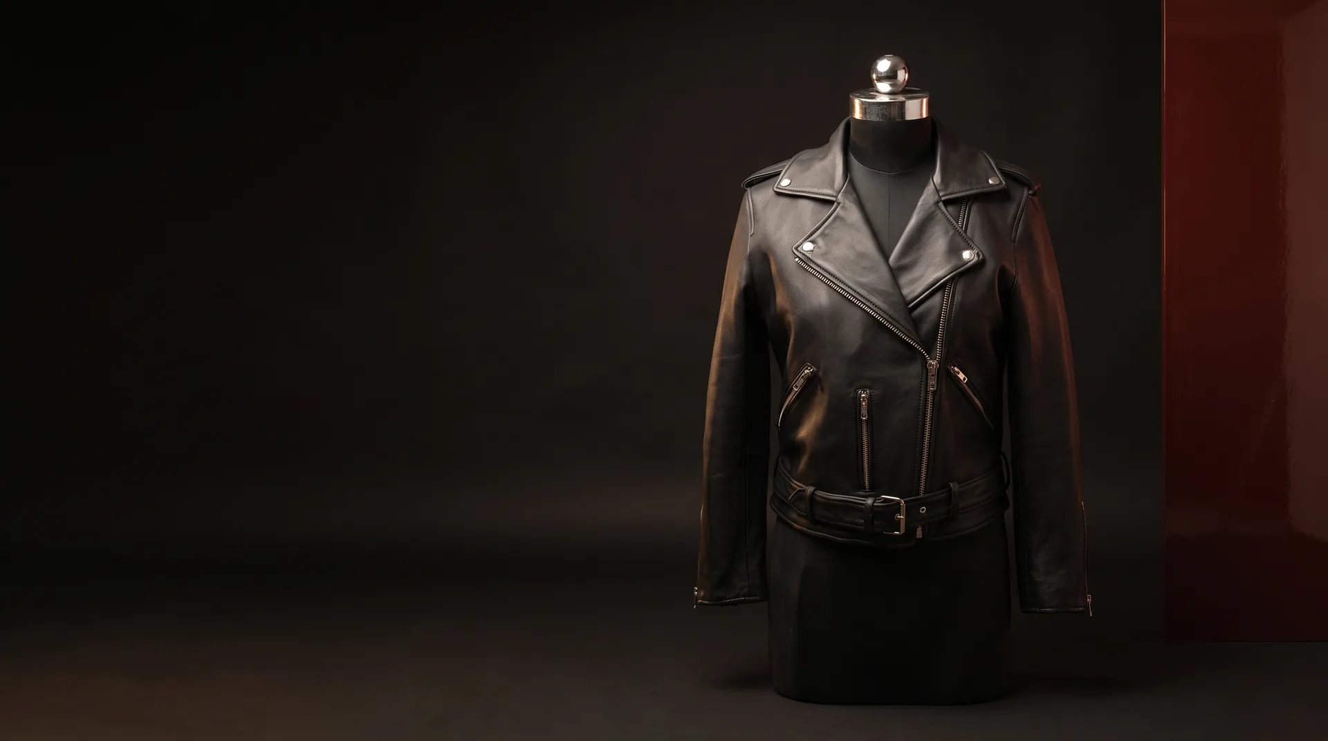 Hide Fashion Grey Leather Belted Biker Jacket, a factory-developed style photographed in the studio