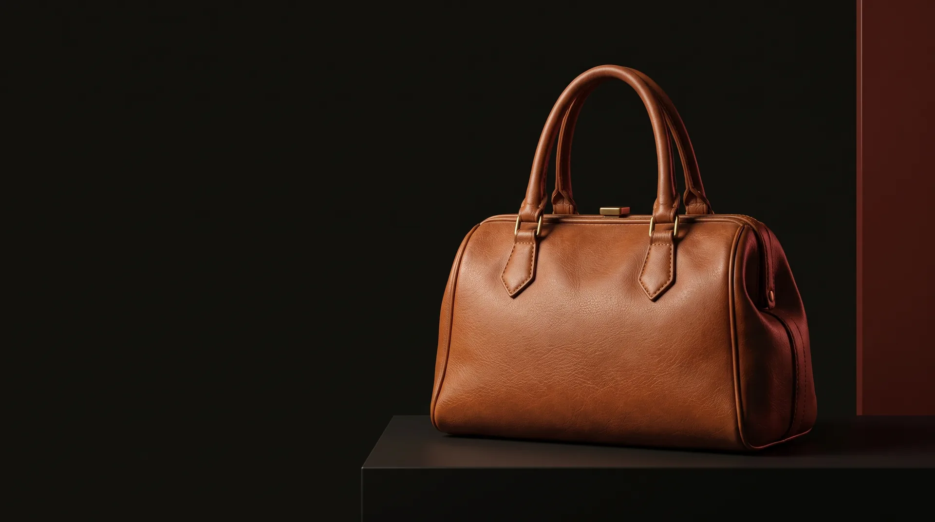 Hide Fashion cognac structured bowling bag, a factory-developed style photographed in the studio