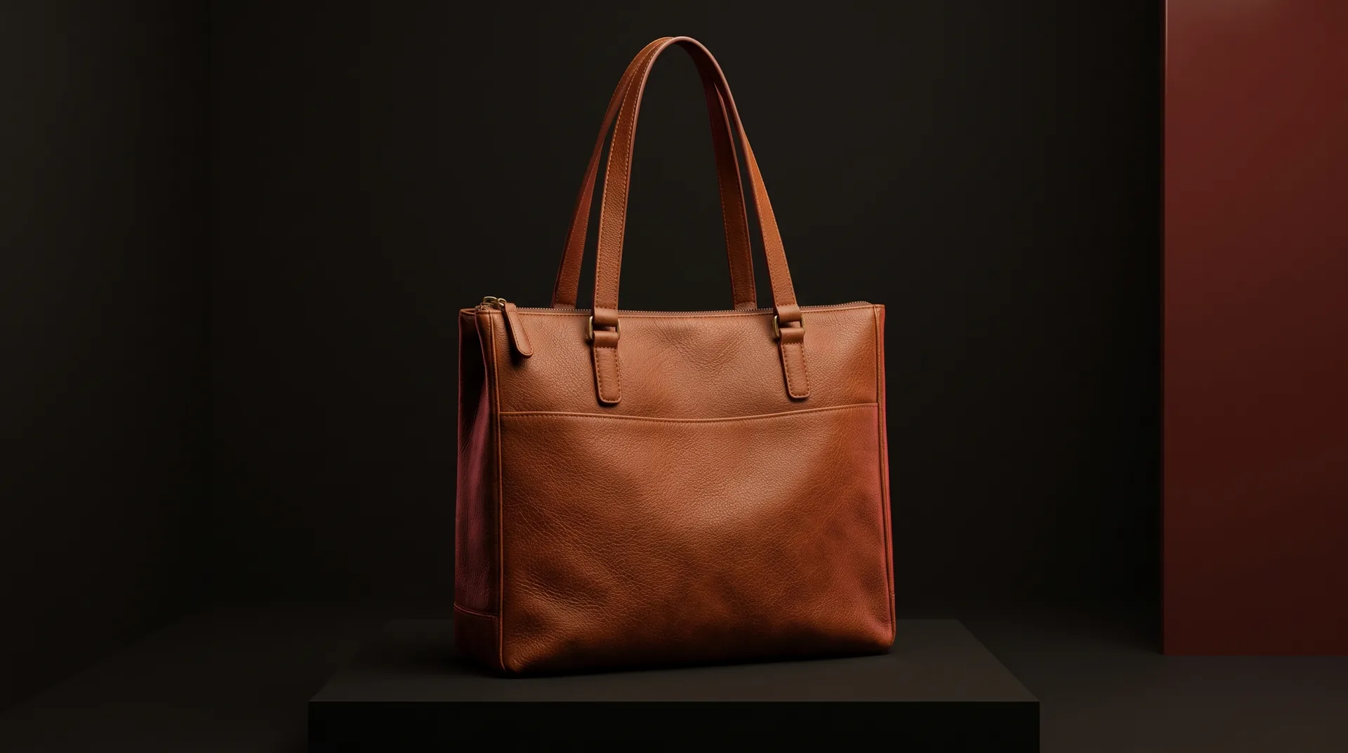 Hide Fashion Cognac Structured Commuter Tote, a factory-developed style photographed in the studio