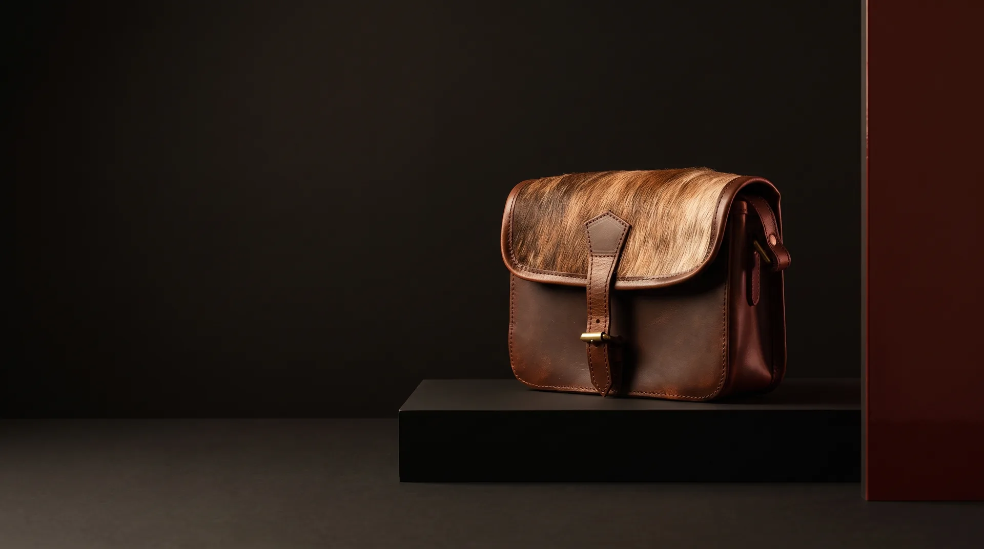 Hide Fashion Brown Leather Hair-On-Hide Flap Satchel, a factory-developed style photographed in the studio